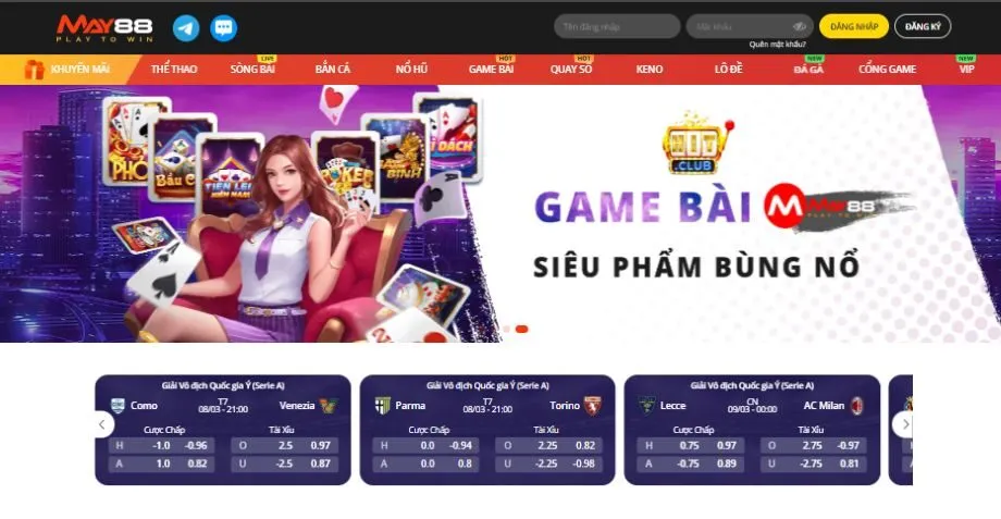 May88 - Nhà cái cá cược thể thao May88 uy tín May88 thiết lập danh mục game vô cùng đa dạng với 9 sảnh chơi lớn